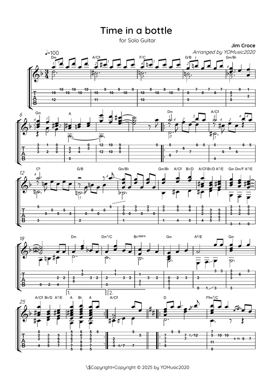 Time in a bottle Time in a bottle Acoustic Guitar scores gallery preview page 1
