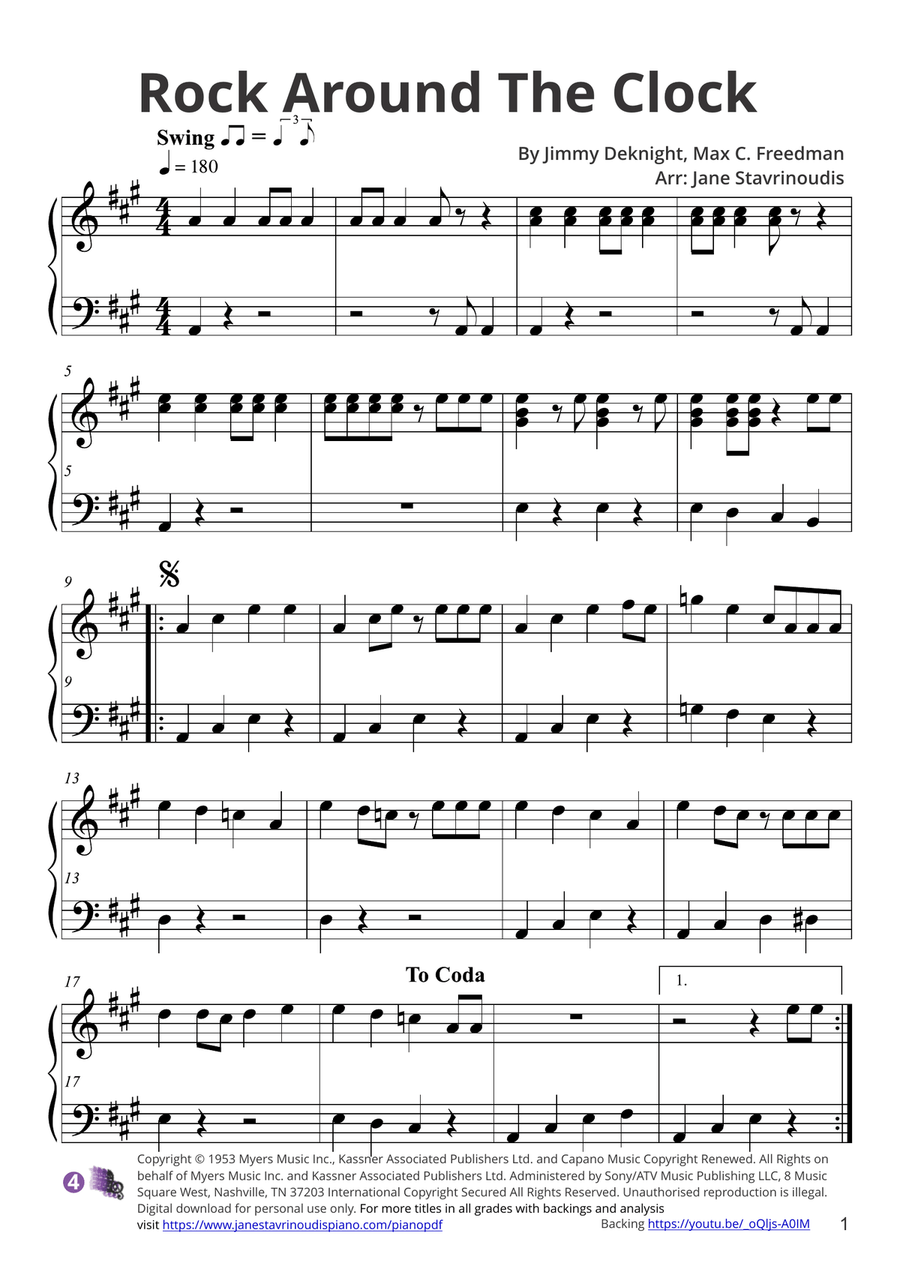 Rock Around The Clock Piano Solo scores gallery preview page 1