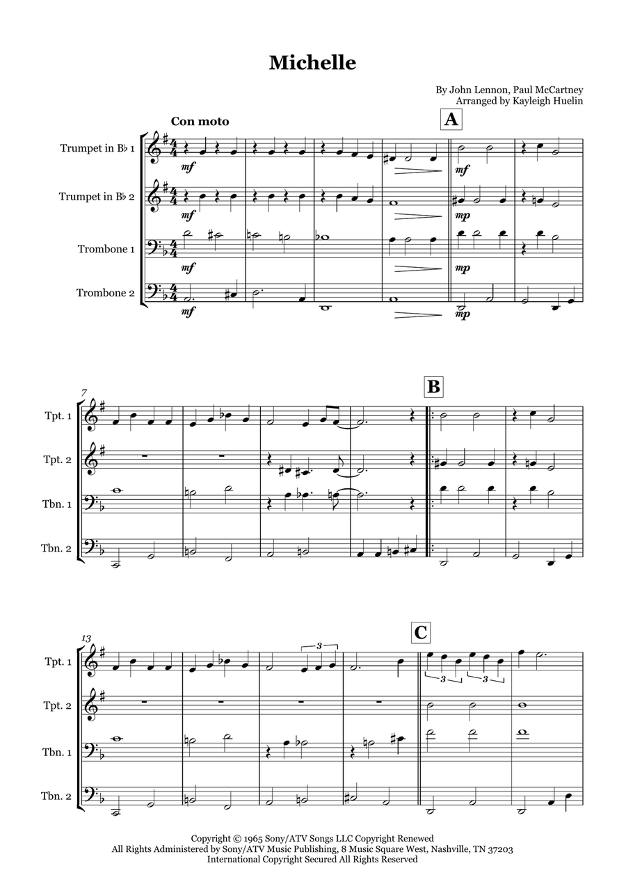 Michelle Michelle Brass Quartet scores gallery preview page 1
