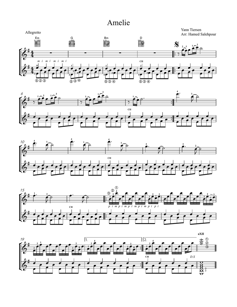 Amelie, Guitar Duet Amelie, Guitar Duet Acoustic Guitar scores gallery preview page 1