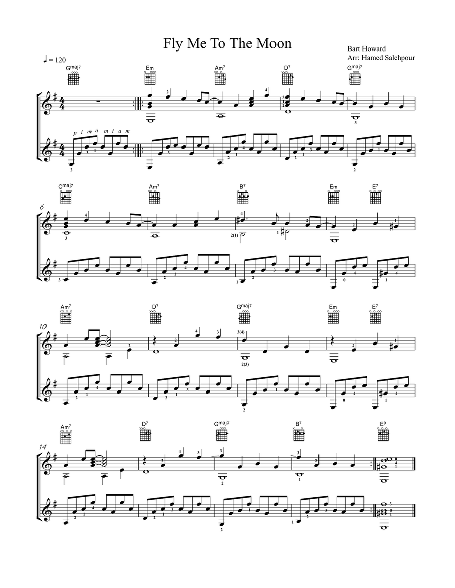 Fly Me To The Moon, Guitar Duet Acoustic Guitar scores gallery preview page 1