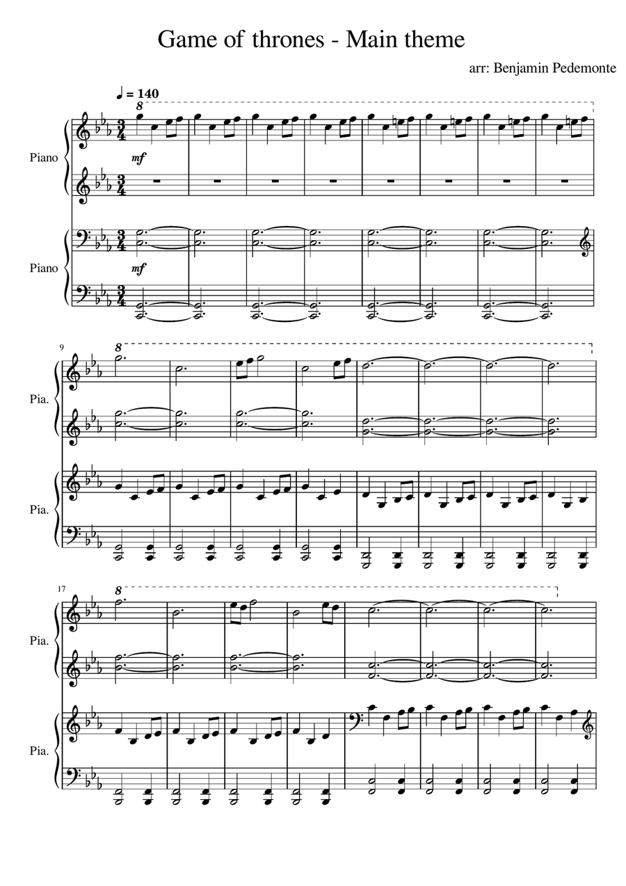 Game of Thrones - Main Theme (Easy Piano 4 Hands ) Easy Piano scores gallery preview page 1