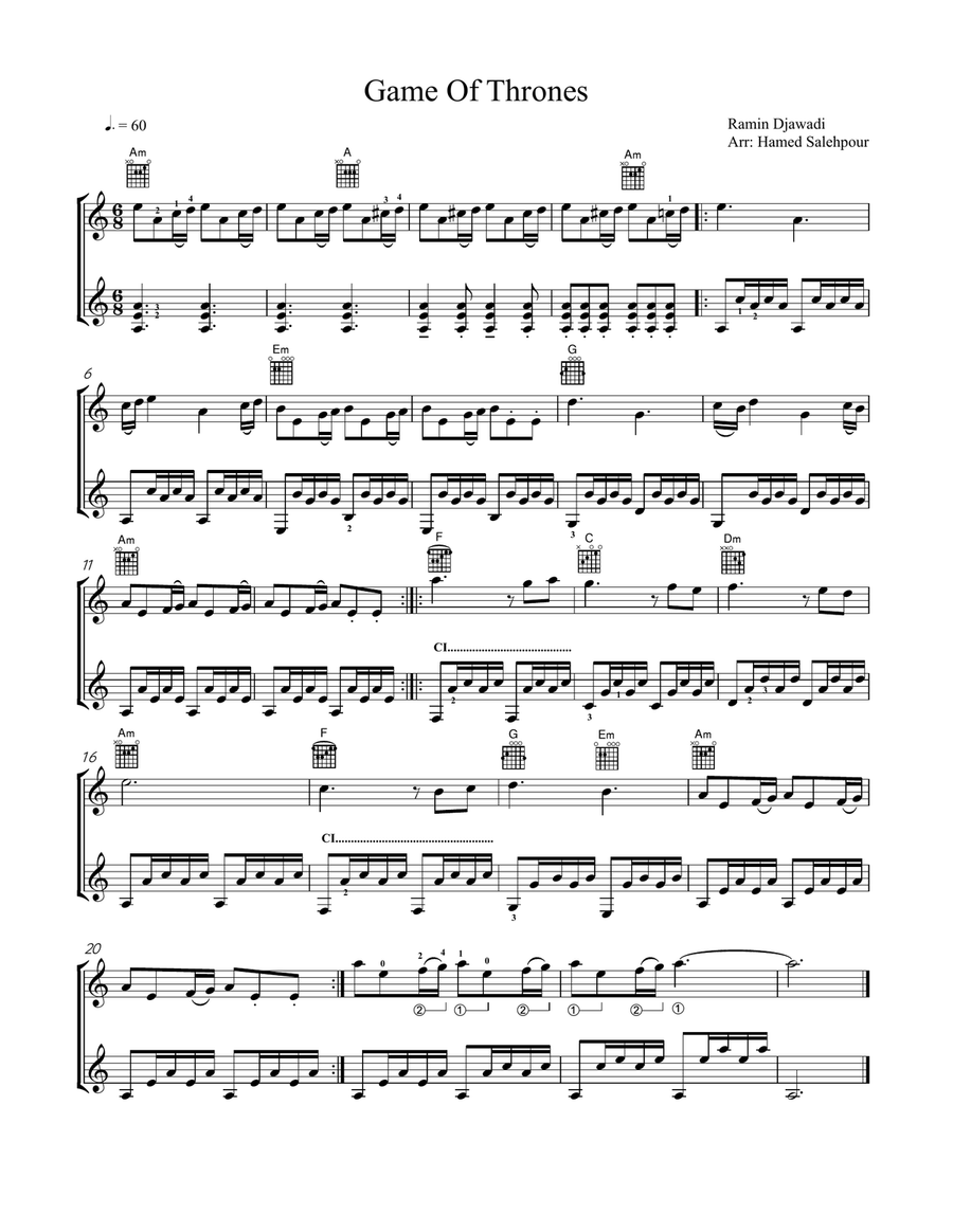 Game of Thrones, Guitar Duet Guitar scores gallery preview page 1