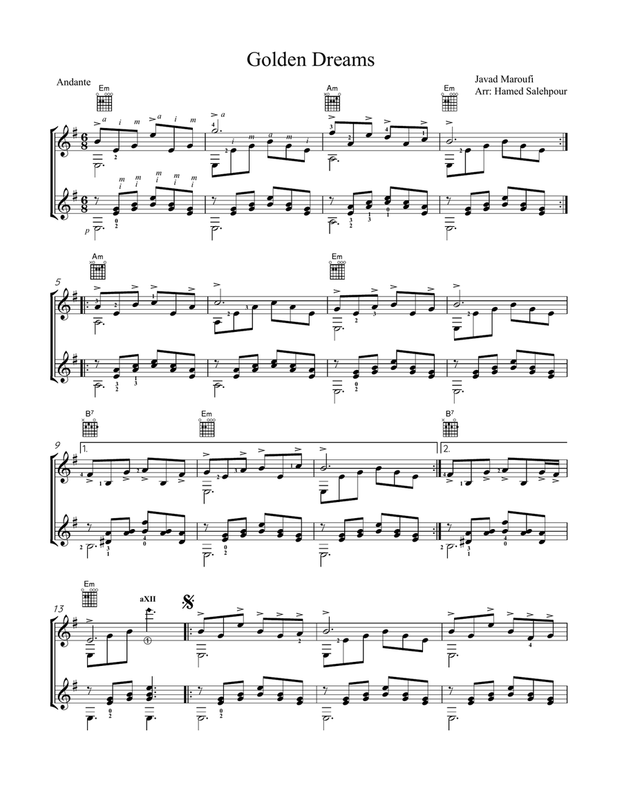 Golden Dreams, Guitar Duet Acoustic Guitar scores gallery preview page 1