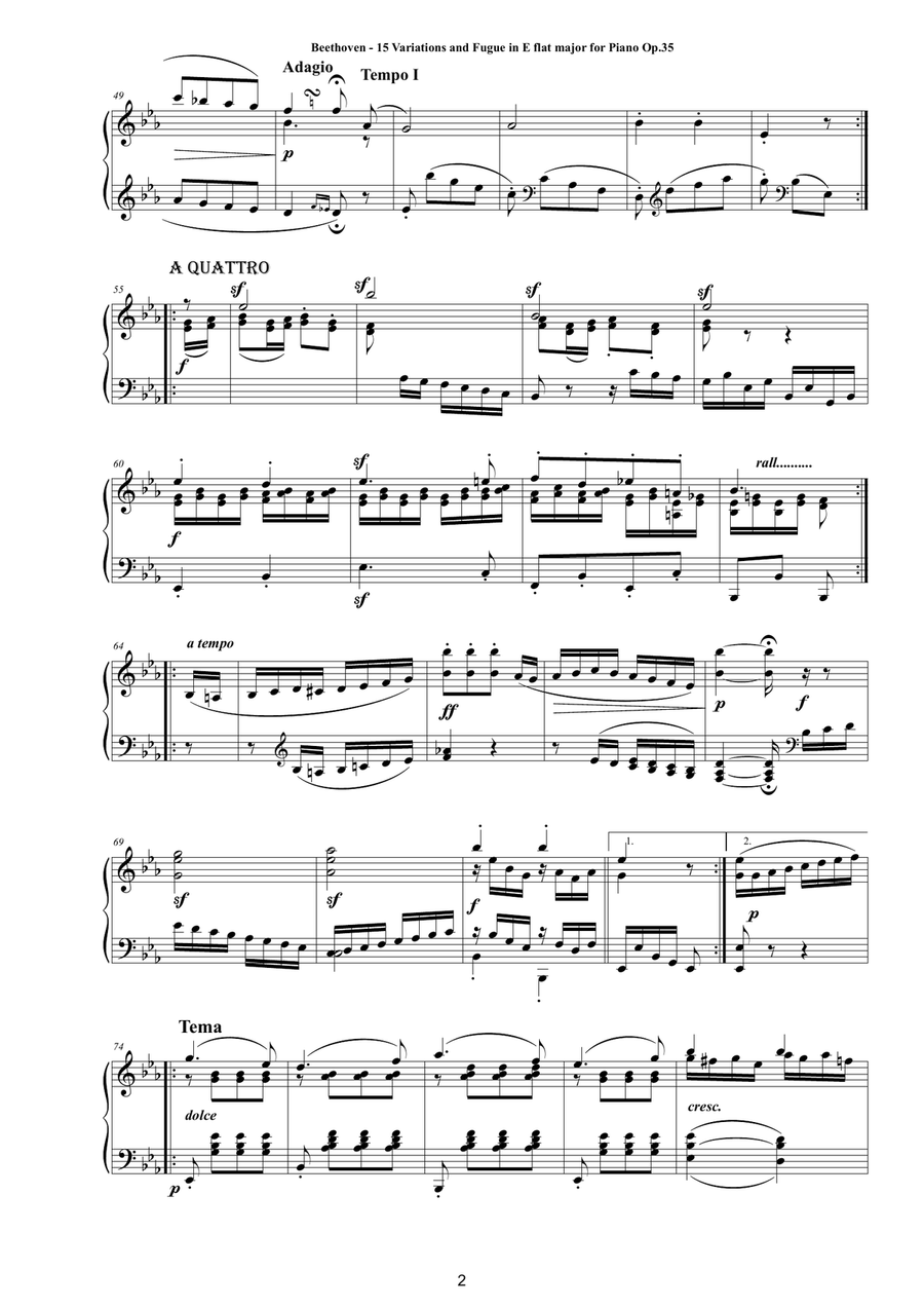 Beethoven - 15 Variations and Fugue in E flat major for Piano Op.35 Piano Solo scores gallery preview page 2