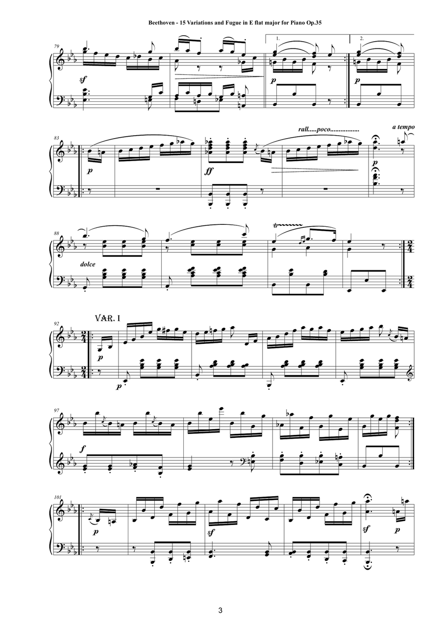 Beethoven - 15 Variations and Fugue in E flat major for Piano Op.35 Piano Solo scores gallery preview page 3