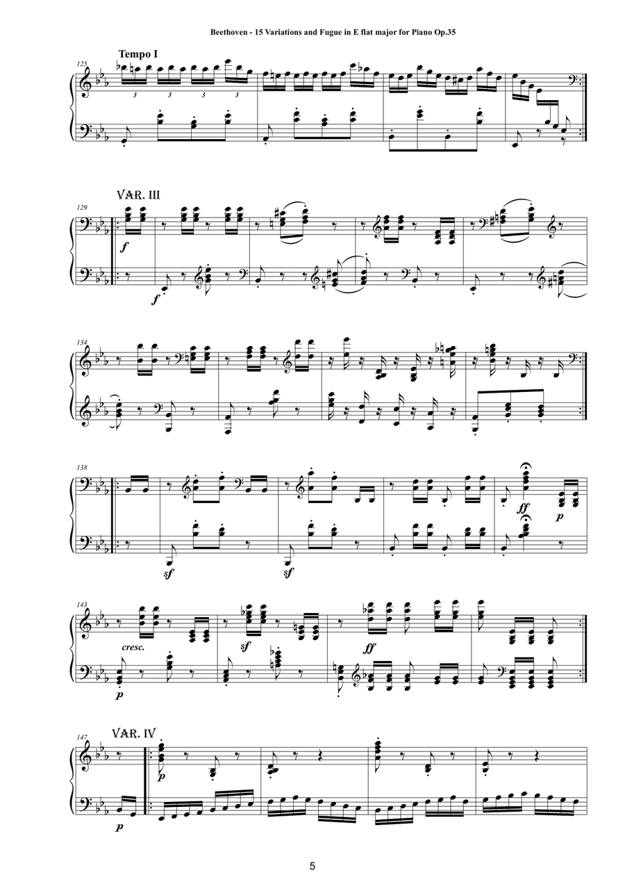 Beethoven - 15 Variations and Fugue in E flat major for Piano Op.35 Piano Solo scores gallery preview page 5