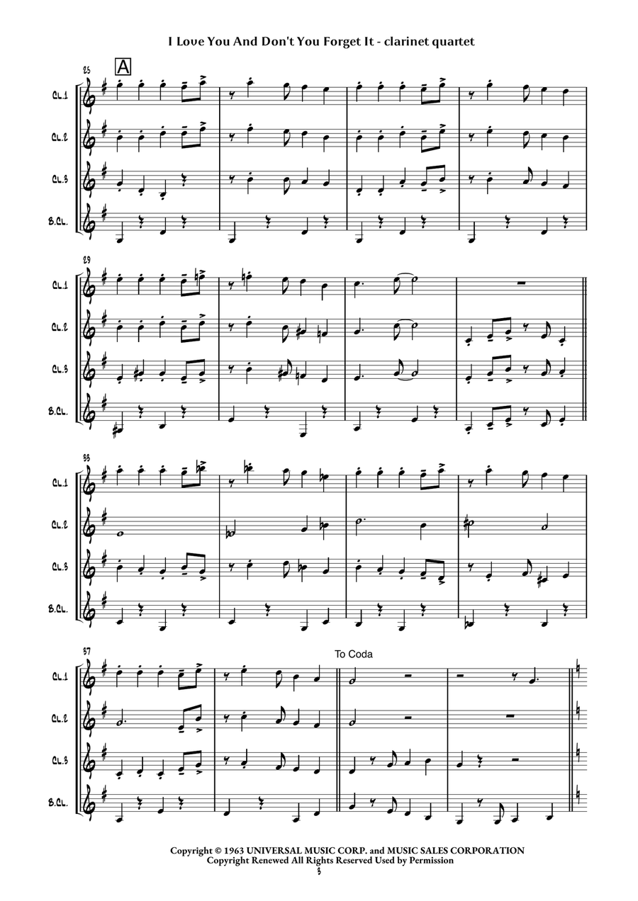 I Love You And Don't You Forget It Clarinet Quartet scores gallery preview page 6