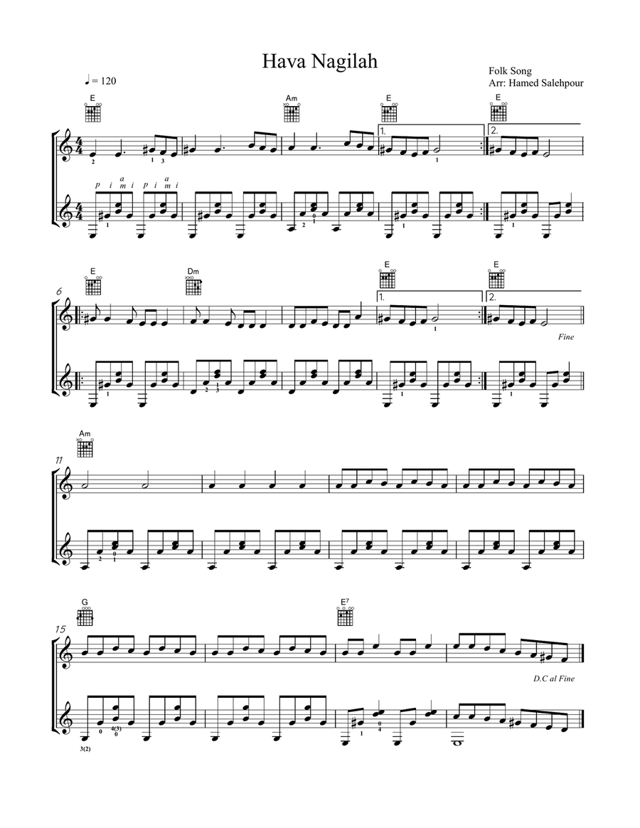 Hava Nagila, Guitar Duet Hava Nagila, Guitar Duet Acoustic Guitar scores gallery preview page 1