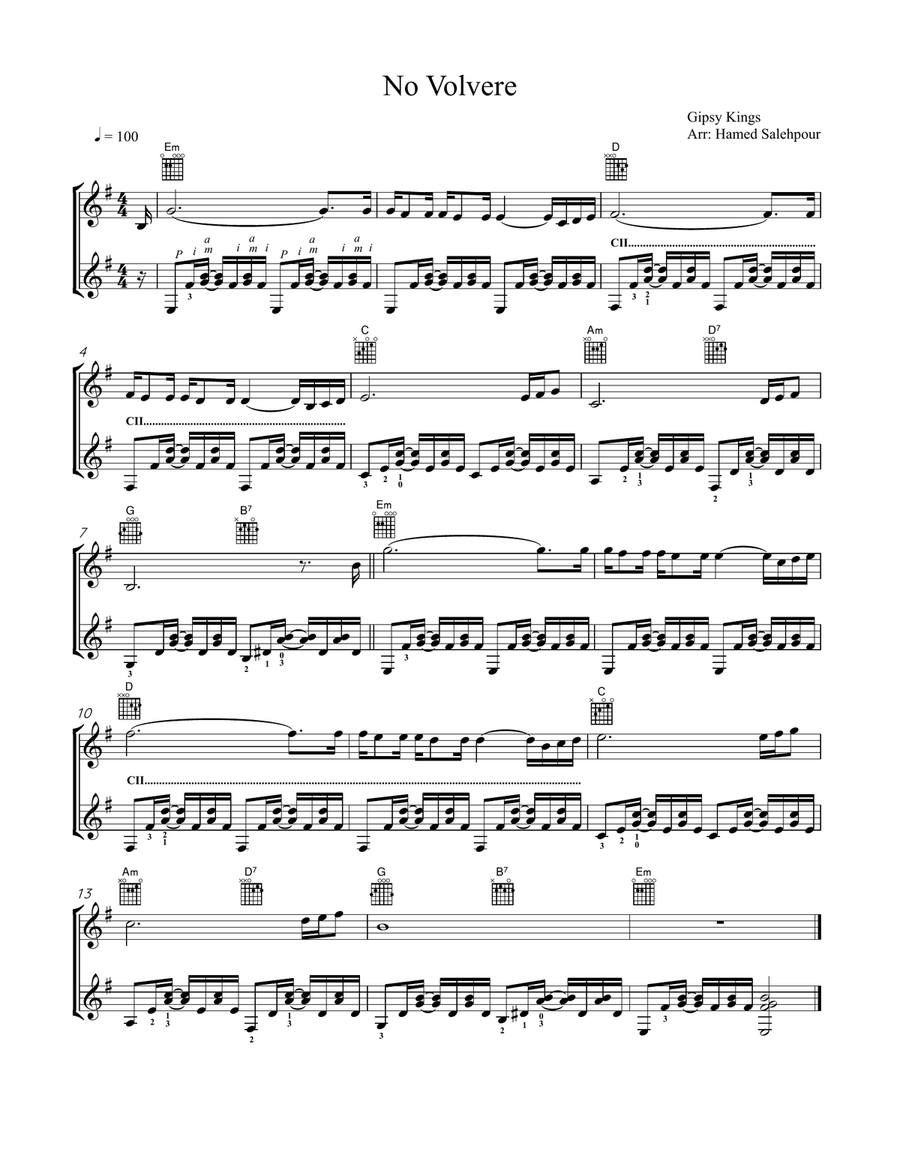 No Volvere, Guitar Duet No Volvere, Guitar Duet Score and Parts scores gallery preview page 1