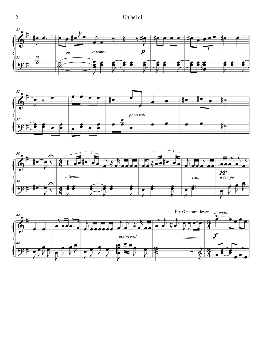 Un bel di (Madama Butterfly - Puccini) arranged for lever harp minimum changes Celtic Harp scores gallery preview page 2