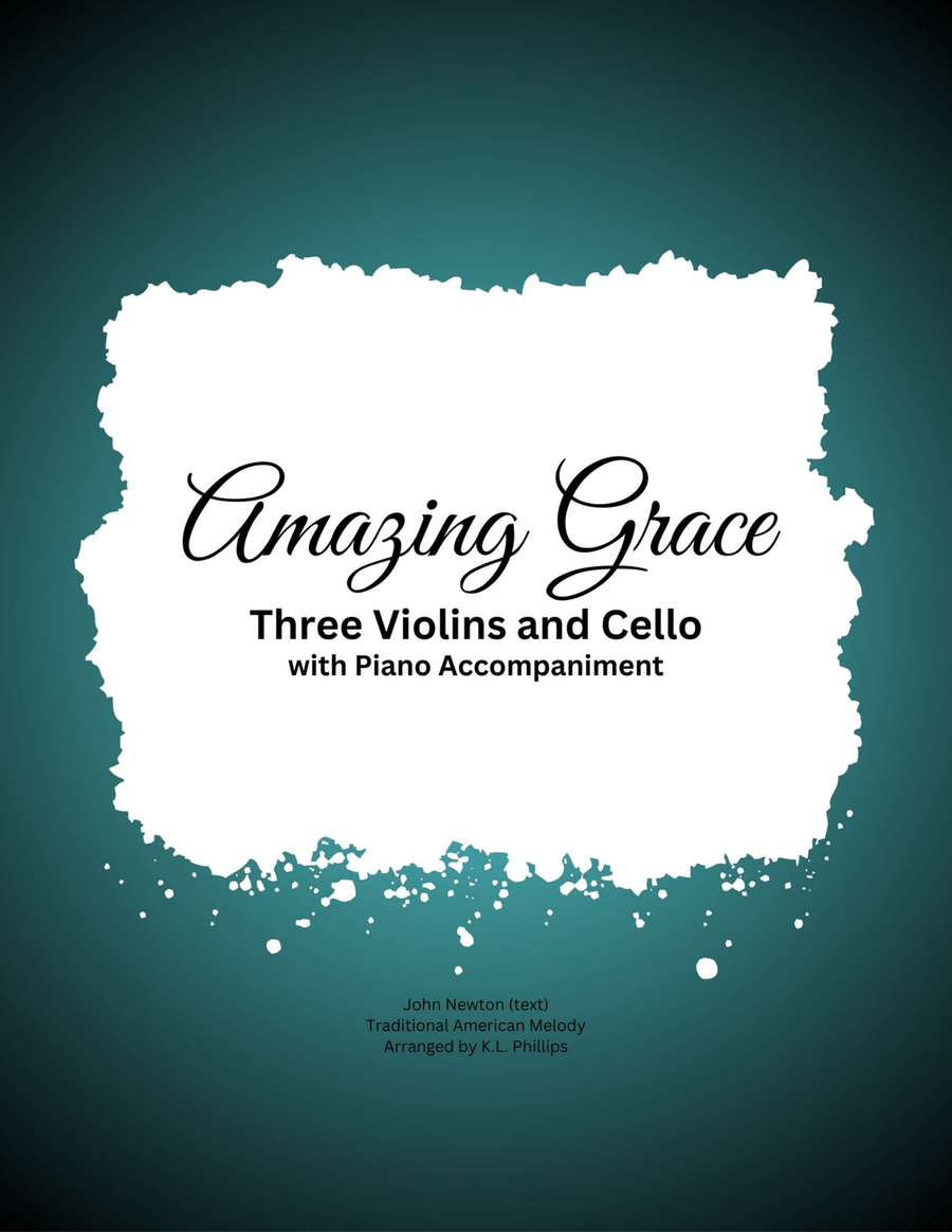 Amazing Grace - Three Violins and Cello with Piano Accompaniment String Quartet scores gallery preview page 1