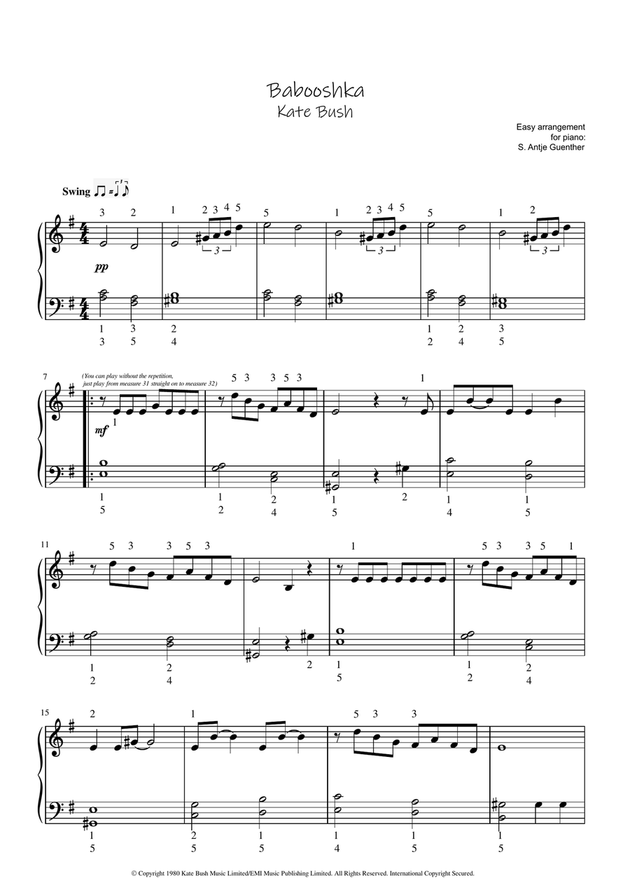 Babooshka Babooshka Easy Piano scores gallery preview page 1