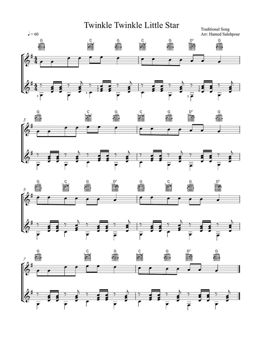 Twinkle Twinkle Little Star, Guitar Duet Acoustic Guitar scores gallery preview page 1