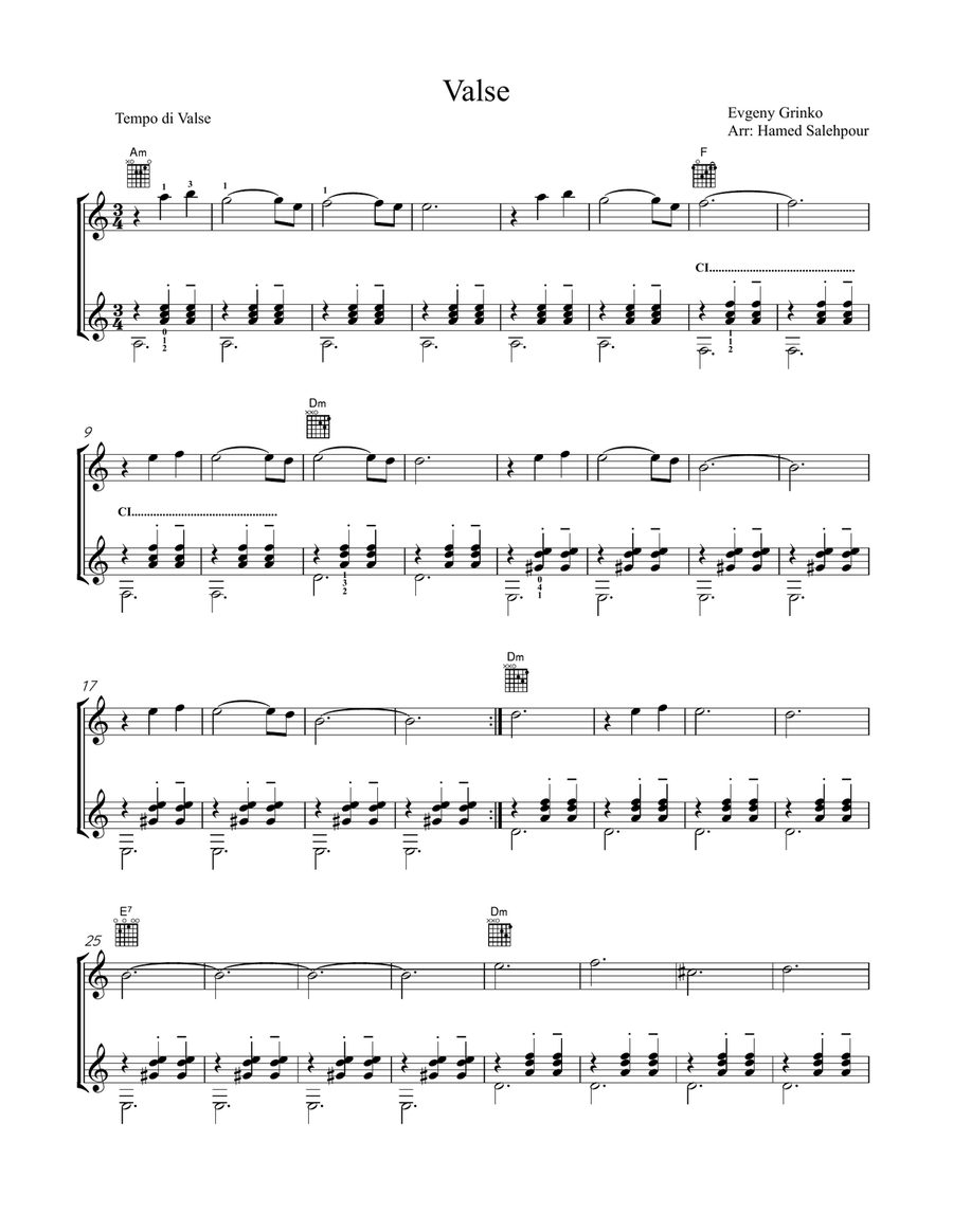 Valse, Guitar Duet Valse, Guitar Duet Acoustic Guitar scores gallery preview page 1