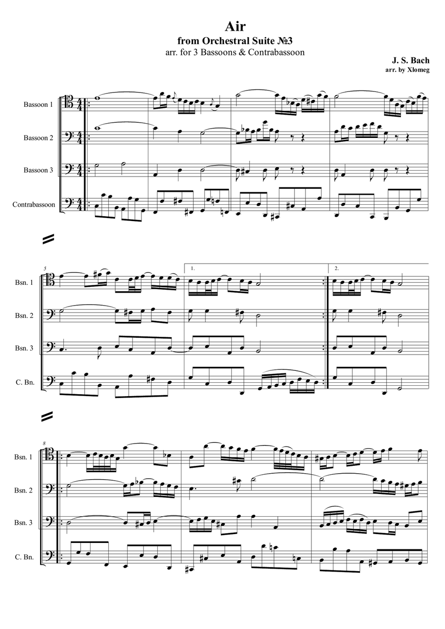 Air from Orchestral Suite №3 Bassoon Quartet scores gallery preview page 1