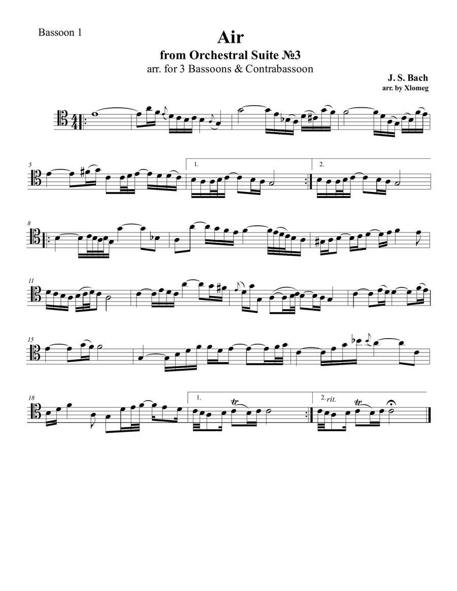 Air from Orchestral Suite №3 Bassoon Quartet scores gallery preview page 3