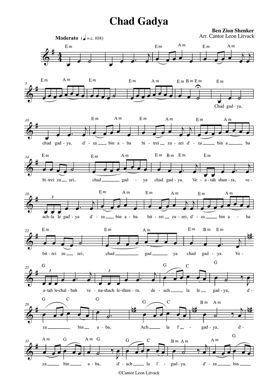 Chad Gadya (Shenker) for Pesach/Passover, for solo voice and guitar Piano, Vocal scores gallery preview page 1