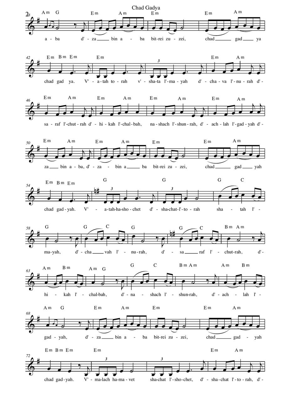 Chad Gadya (Shenker) for Pesach/Passover, for solo voice and guitar Piano, Vocal scores gallery preview page 2
