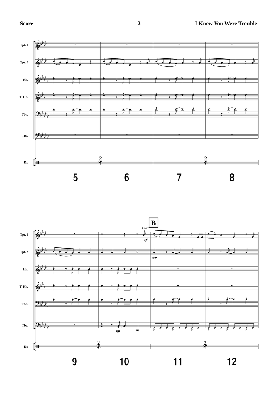 I Knew You Were Trouble Brass Quintet scores gallery preview page 2