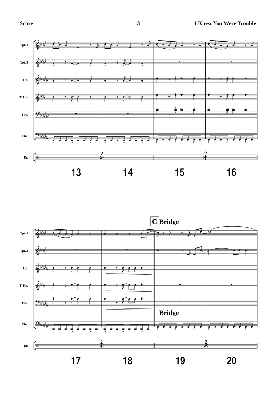 I Knew You Were Trouble Brass Quintet scores gallery preview page 3