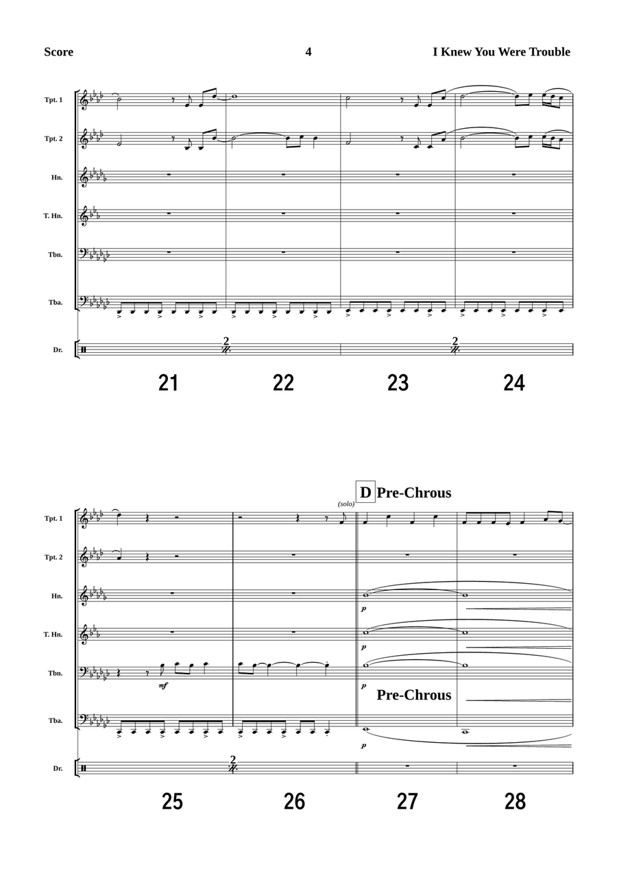 I Knew You Were Trouble Brass Quintet scores gallery preview page 4