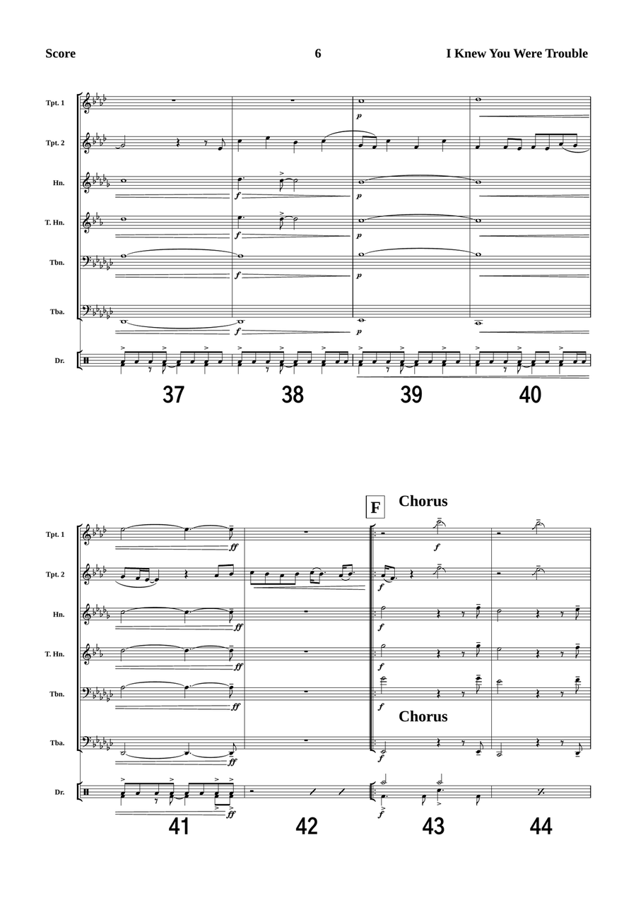 I Knew You Were Trouble Brass Quintet scores gallery preview page 6