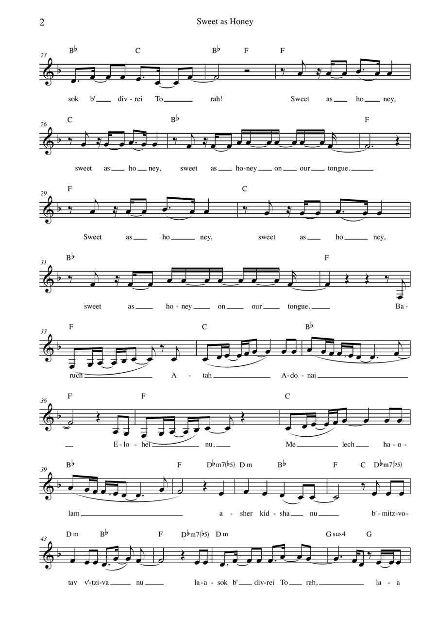 Sweet as Honey (La'asok b'divrei Torah, Dan Nichols & Eighteen), for solo voice & guitar Piano, Vocal scores gallery preview page 2