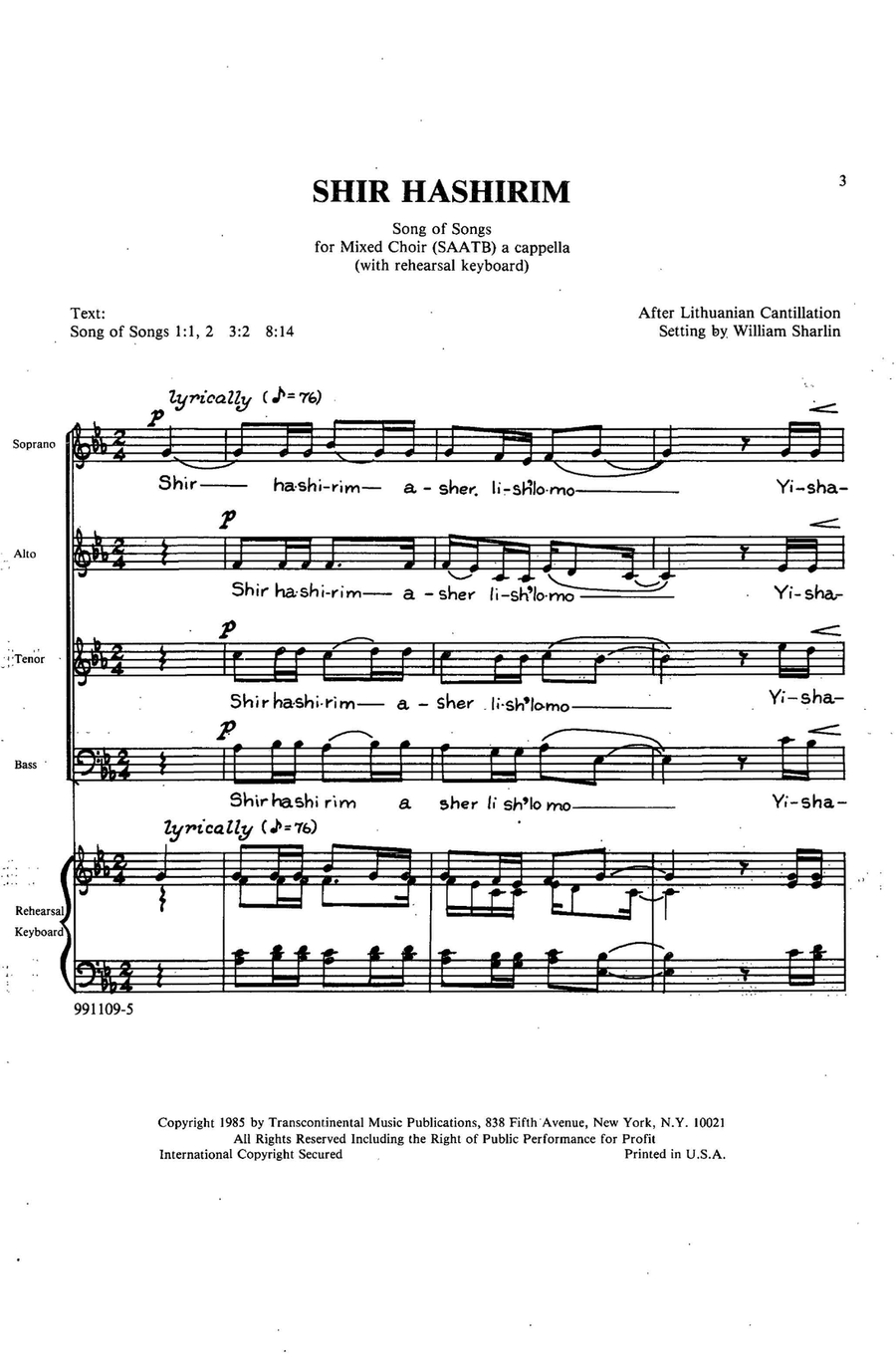 Shir Hashirim (Song Of Songs) Choir scores gallery preview page 1