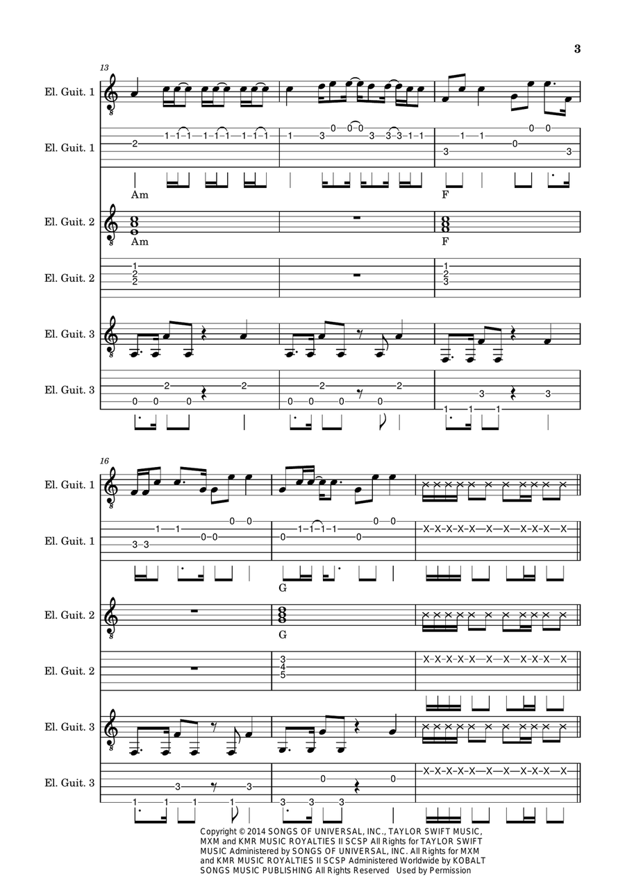 Blank Space Blank Space Guitar Ensemble scores gallery preview page 3