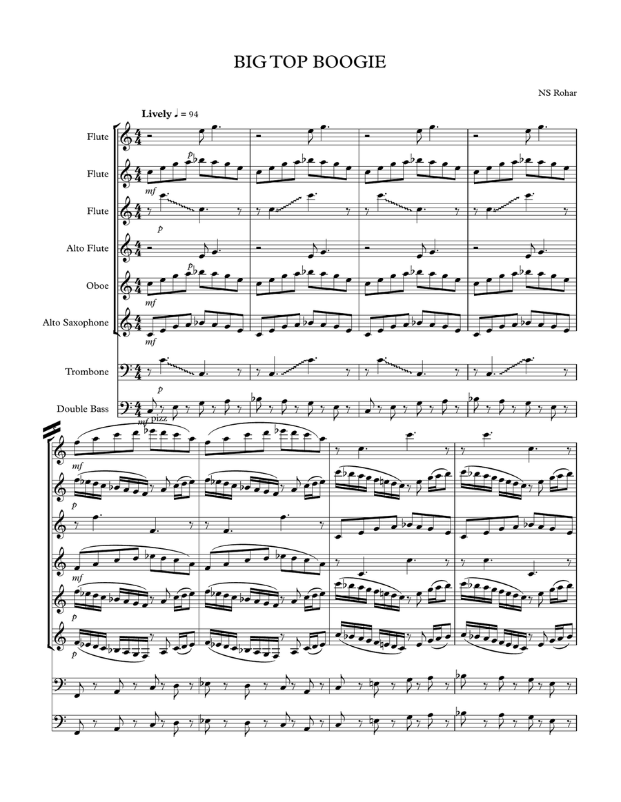 Big Top Boogie for flute,oboe,sax,trombone,string bass Brass Ensemble scores gallery preview page 1