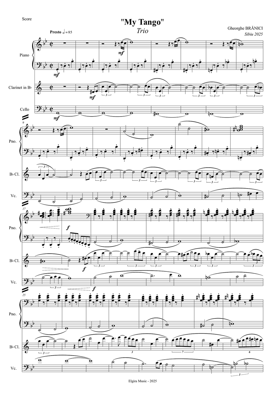 MY TANGO (clarinet, piano, cello) Small Ensemble scores gallery preview page 1