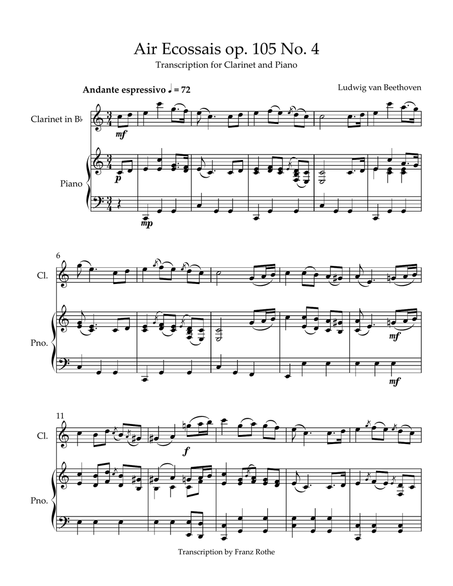 Air Ecossais op. 105 No. 4 for Clarinet Chamber Music scores gallery preview page 1