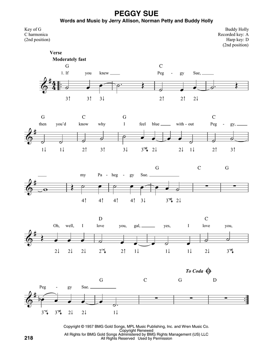 Peggy Sue Peggy Sue Harmonica scores gallery preview page 1
