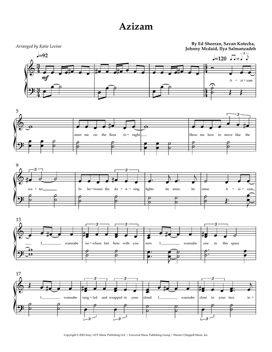 Azizam Azizam Easy Piano scores gallery preview page 1