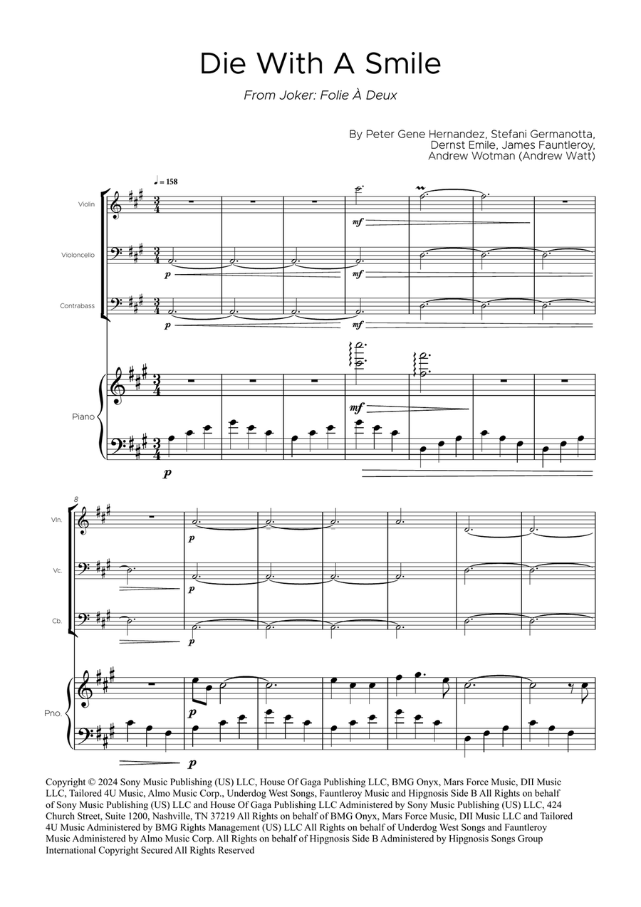 Die With A Smile Die With A Smile Piano Quartet scores gallery preview page 1
