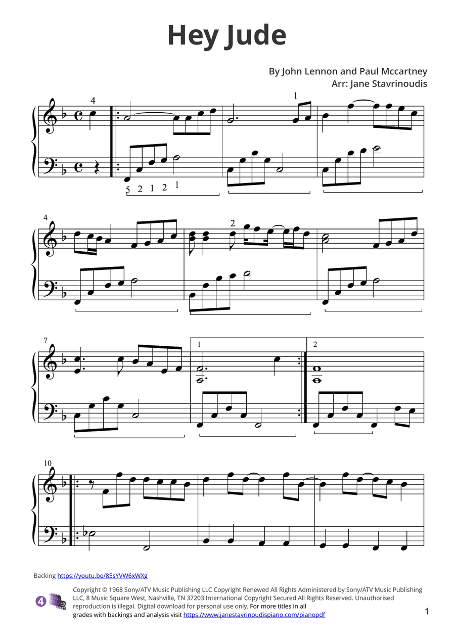 Hey Jude Piano Solo scores gallery preview page 1