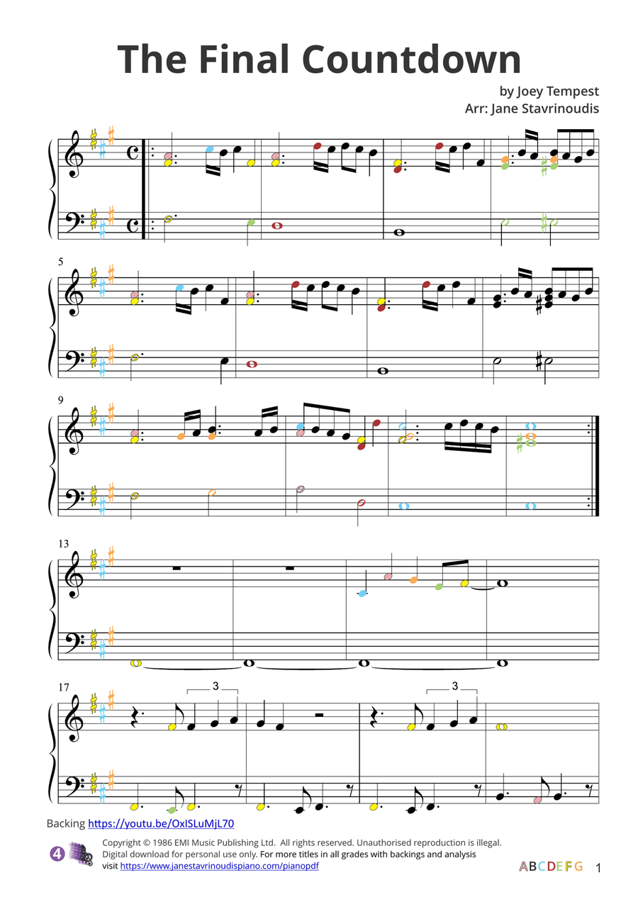 Final Countdown Piano Solo scores gallery preview page 3