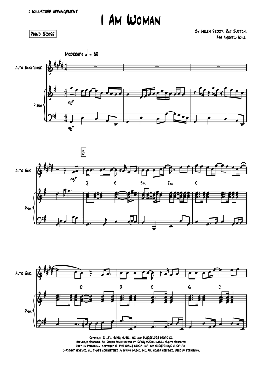 I Am Woman I Am Woman Alto Saxophone scores gallery preview page 1