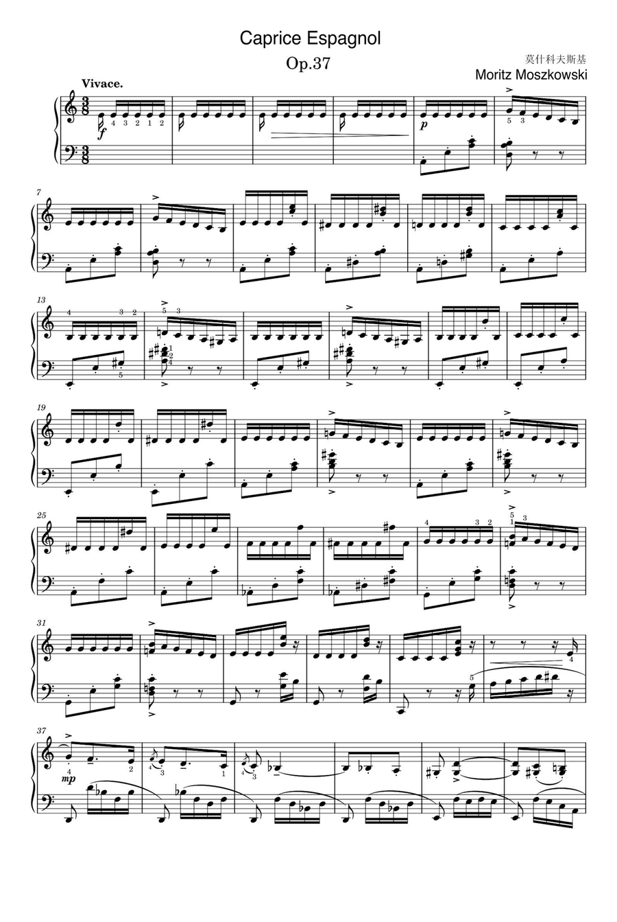 Caprice Espagnol Op.37 - Moritz Moszkowski Piano Solo scores gallery preview page 1