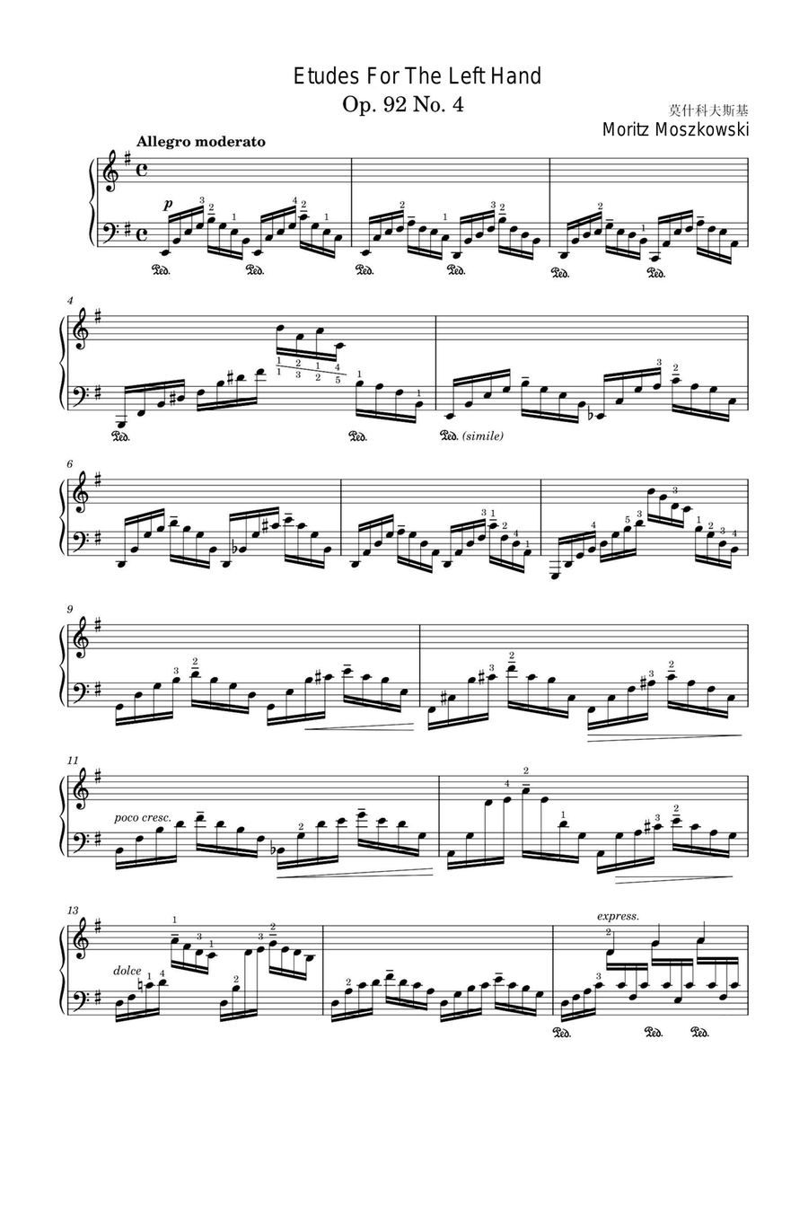 Etudes For The Left Hand Op. 92 No. 4 - Moritz Moszkowski Piano Method scores gallery preview page 1