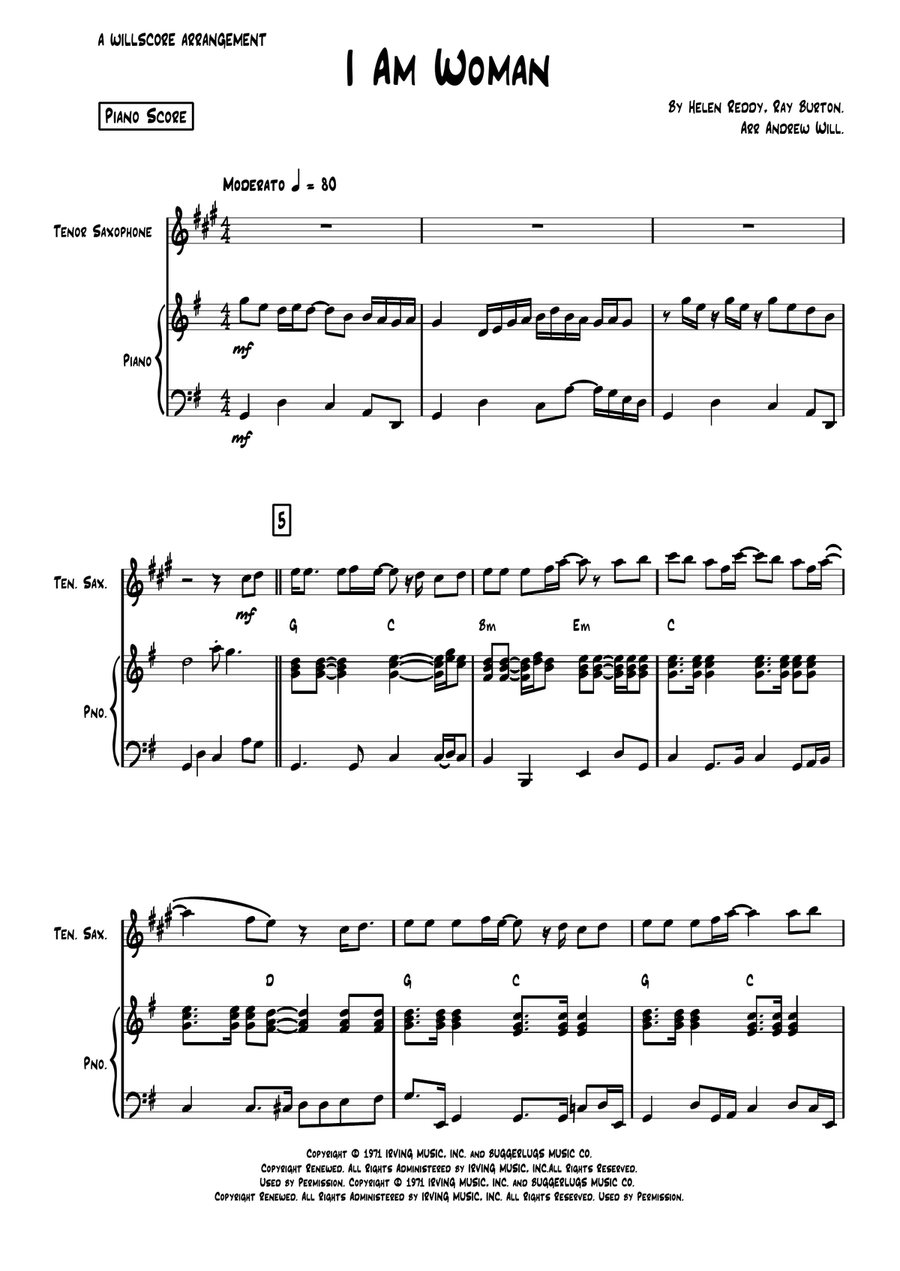 I Am Woman I Am Woman Tenor Saxophone scores gallery preview page 1