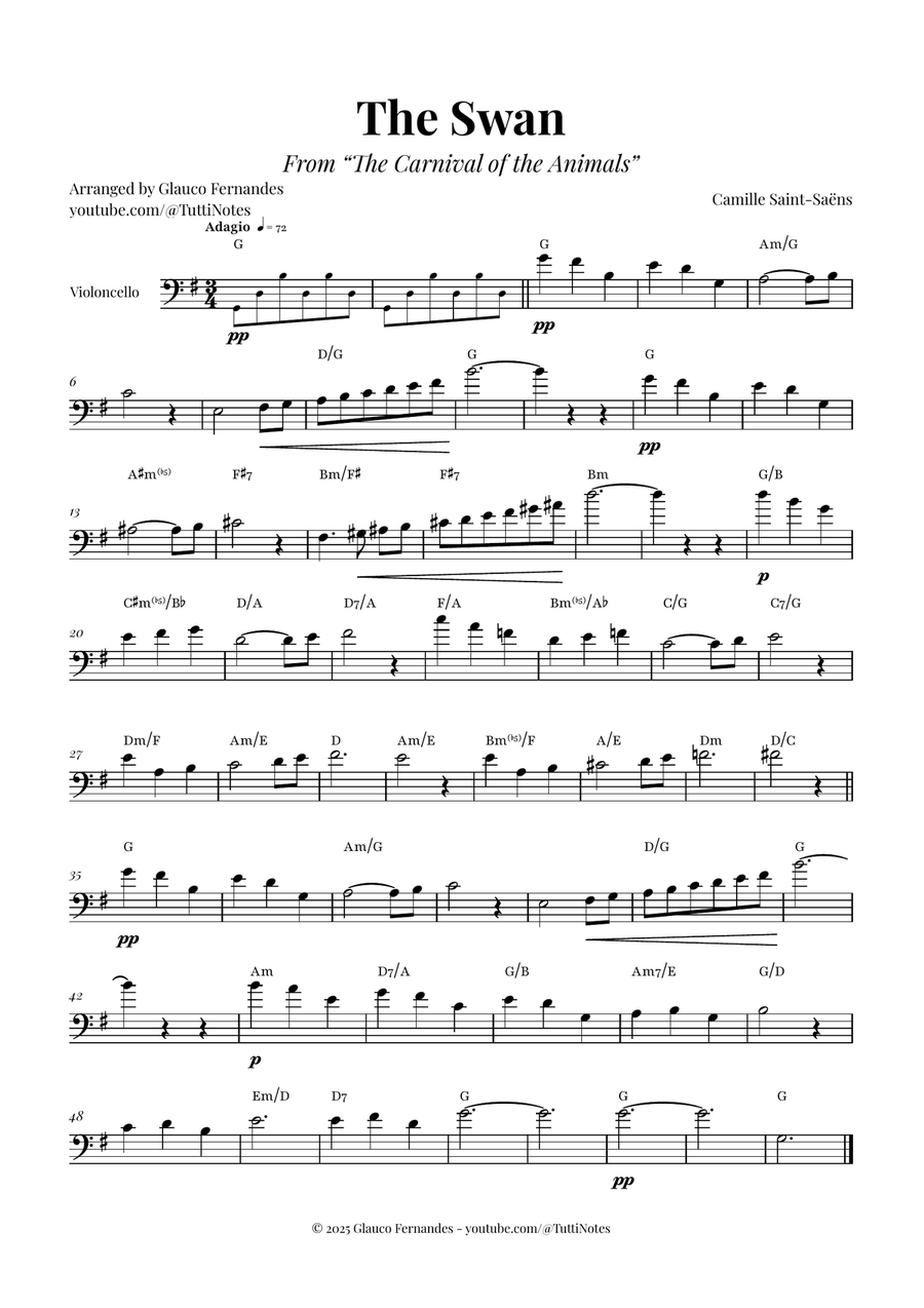 The Swan (Saint-Saëns) - Classical Sheet Music Piano scores gallery preview page 1