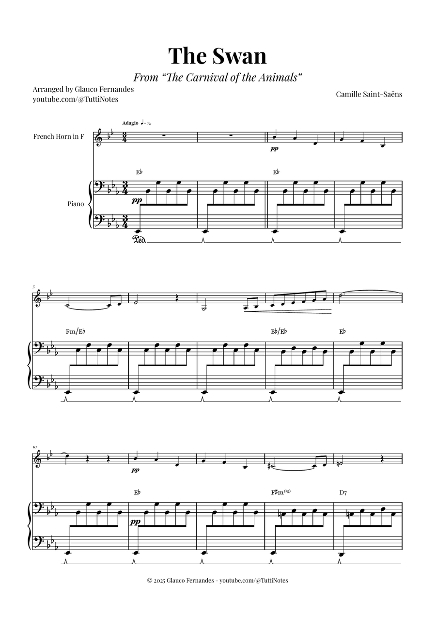 The Swan (Saint-Saëns) - Classical Sheet Music Piano scores gallery preview page 1