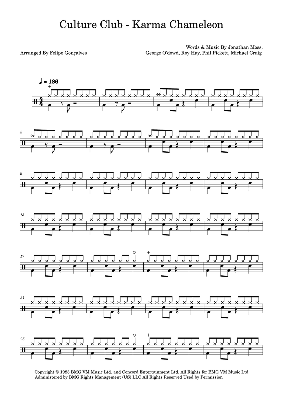 Karma Chameleon Karma Chameleon Drum Set scores gallery preview page 1