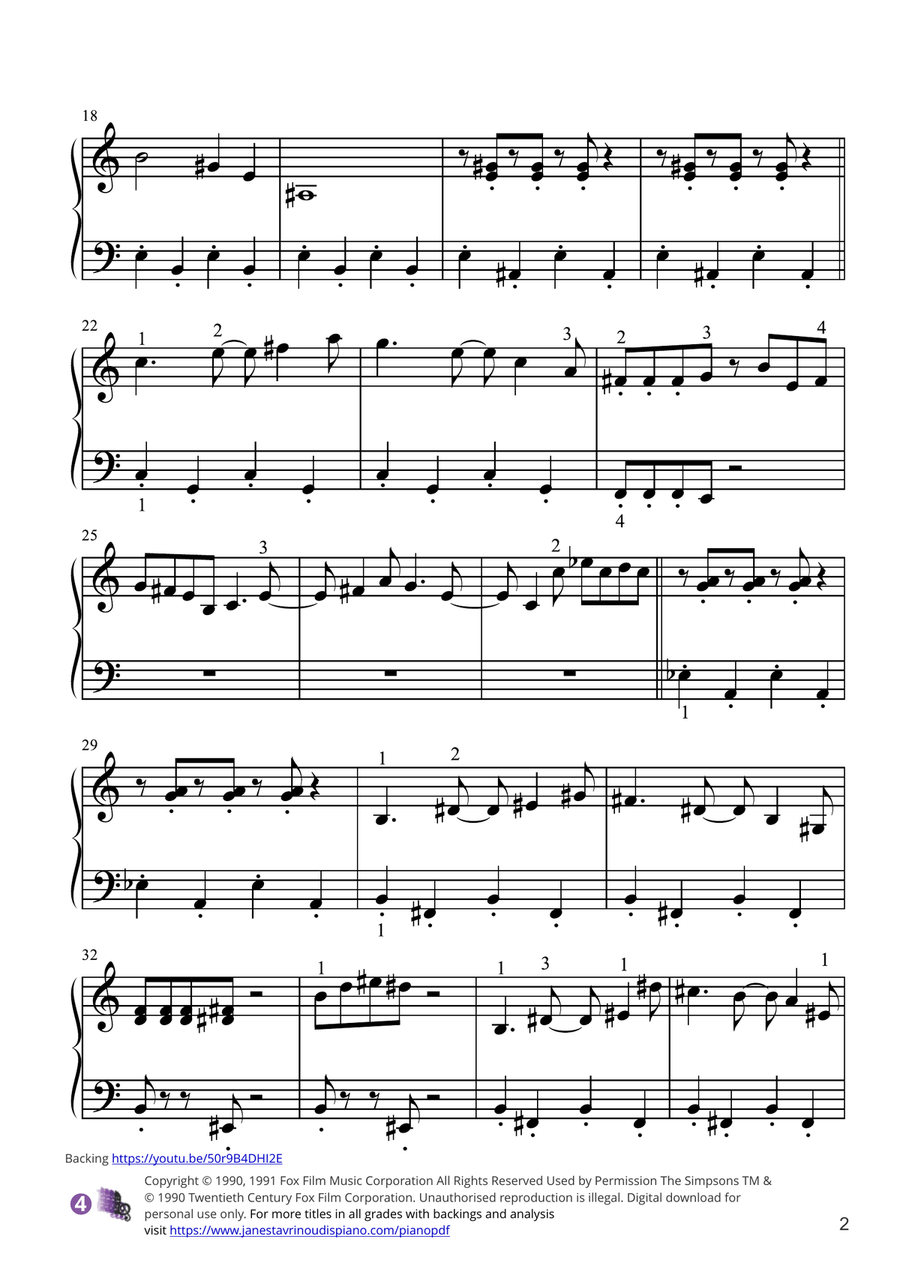 Theme From The Simpsons Piano Solo scores gallery preview page 2