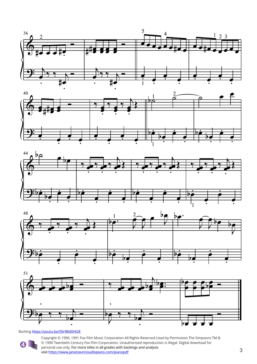 Theme From The Simpsons Piano Solo scores gallery preview page 3