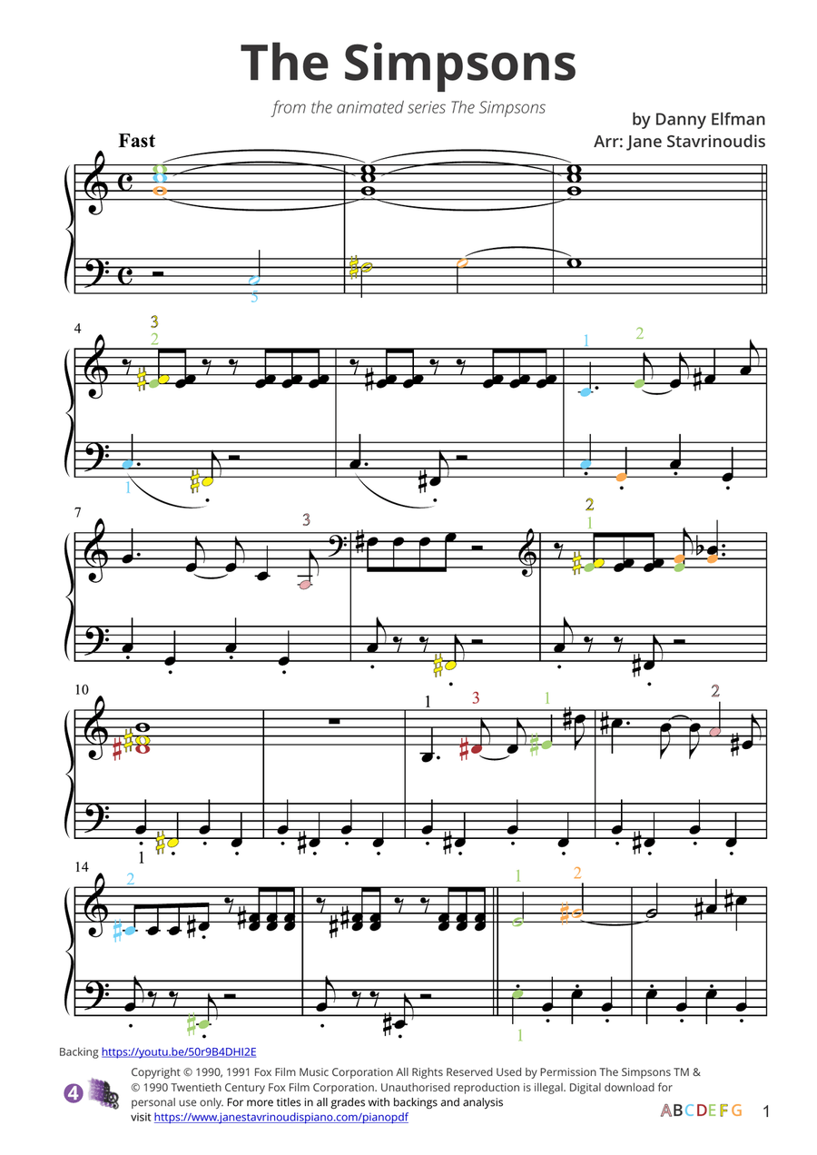 Theme From The Simpsons Piano Solo scores gallery preview page 4