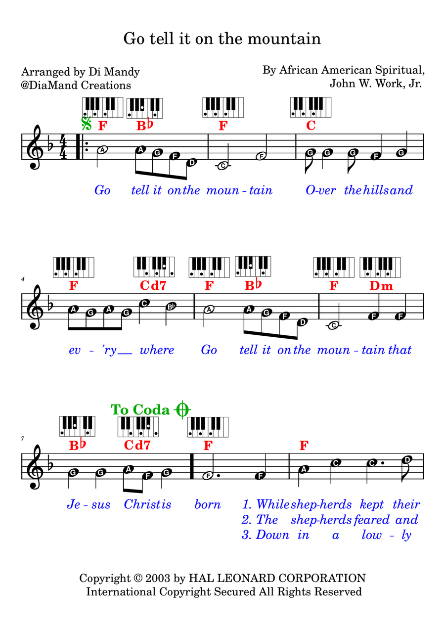 Go, Tell It On The Mountain Piano scores gallery preview page 1