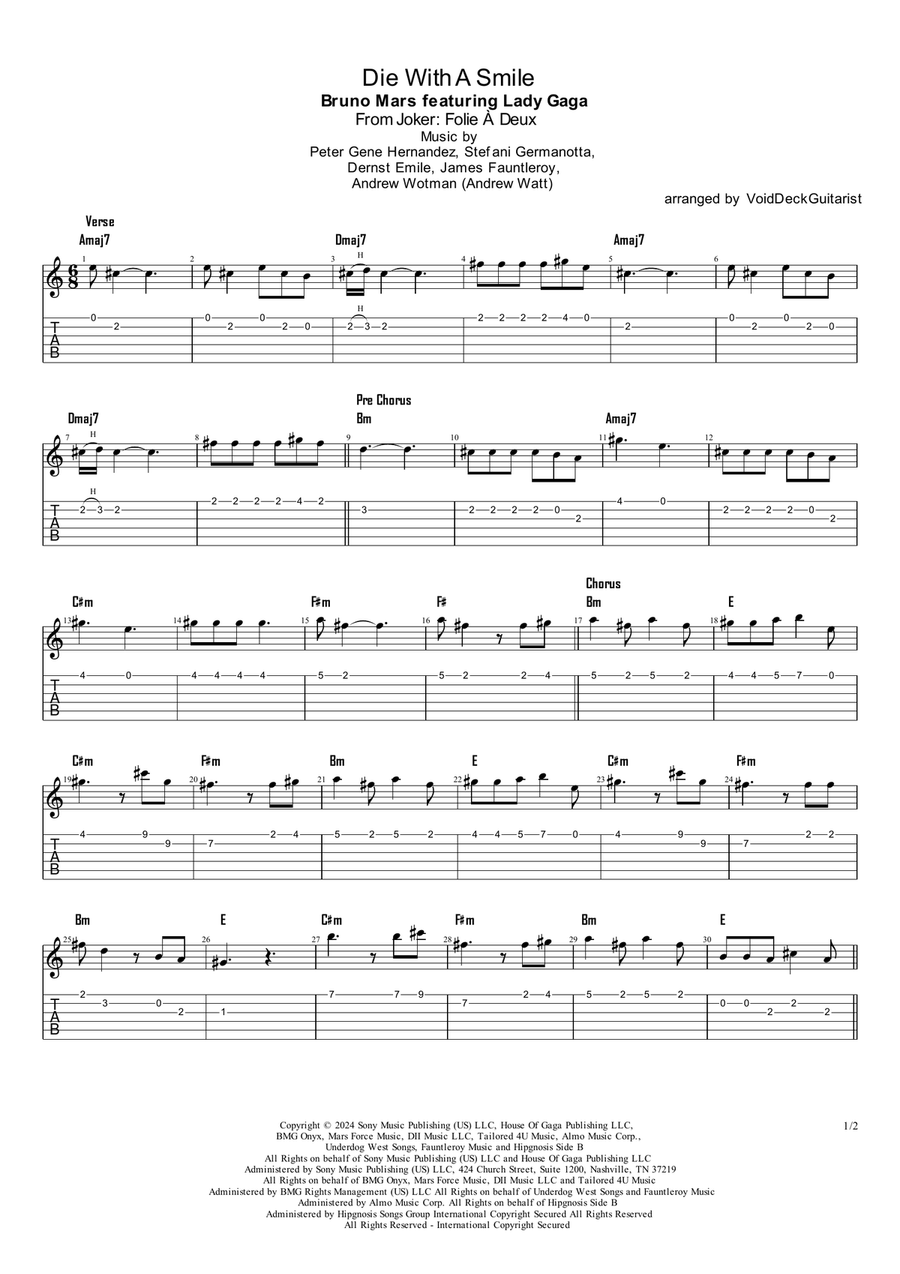 Die With A Smile Die With A Smile Acoustic Guitar scores gallery preview page 1